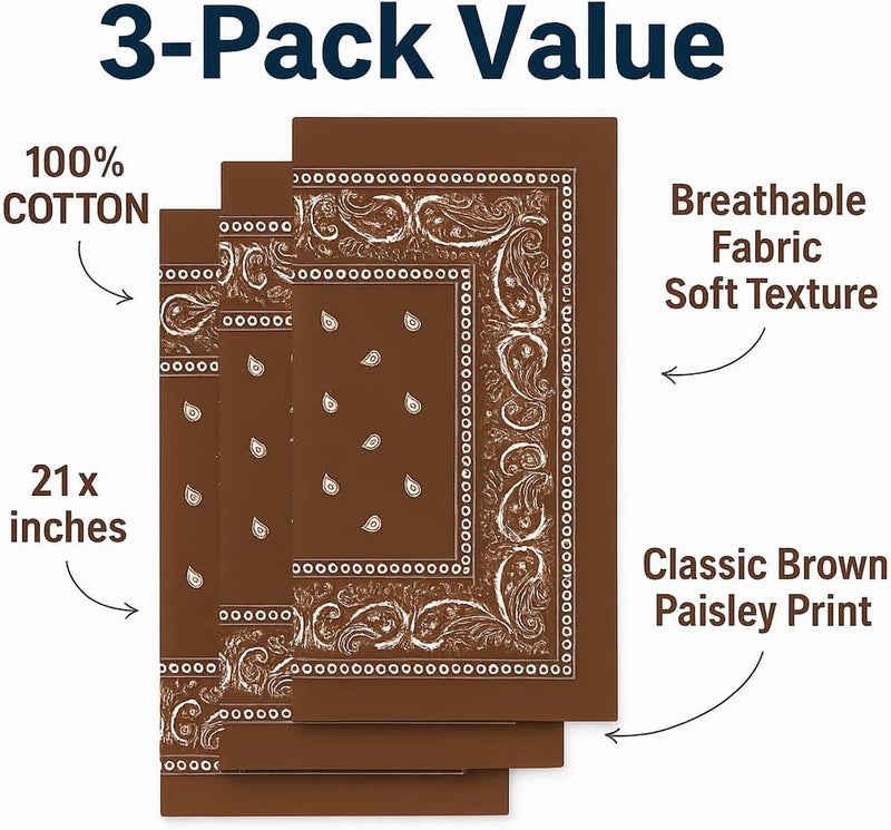 SUNRIBE 3 Pack Paisley Bandanas – 100% Cotton Square 21x21 Head Wrap, Headband, Face Cover, Neck Scarf for Men & Women - Image 2